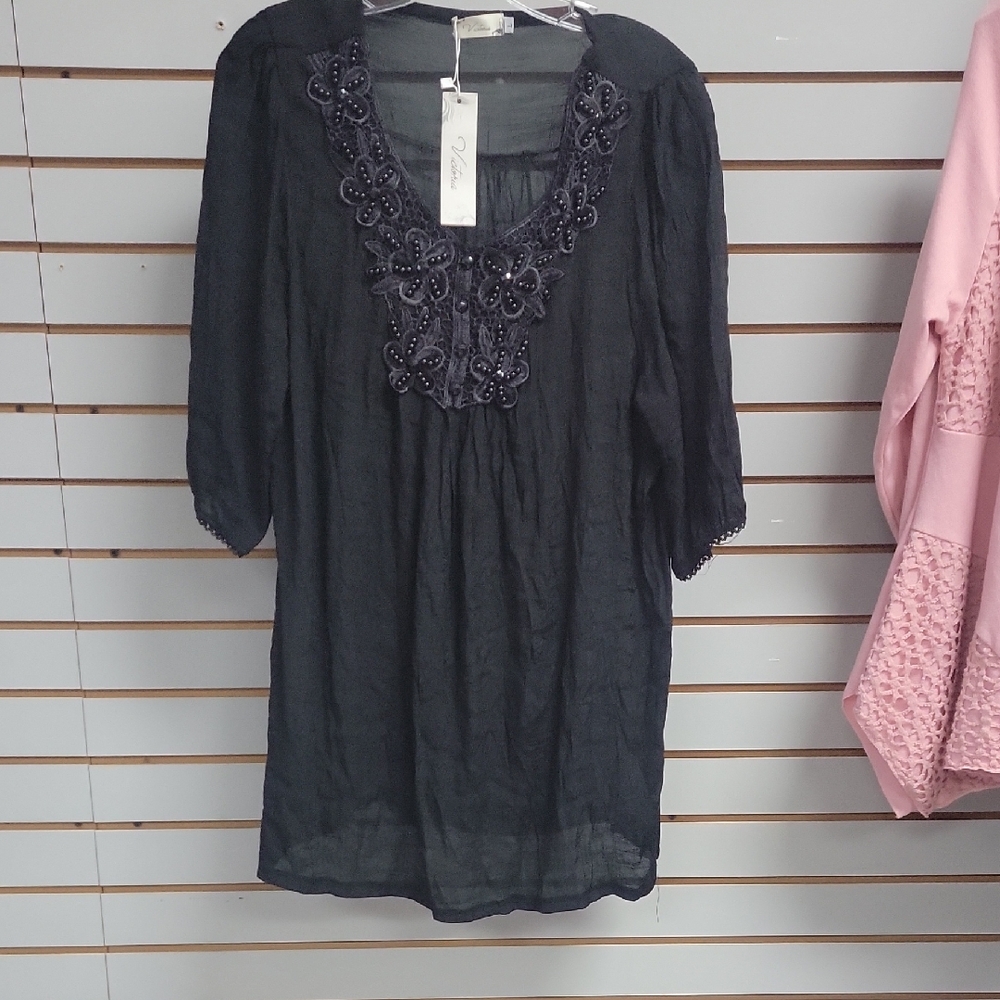 Dalia Black Tunic with Floral Embroidery